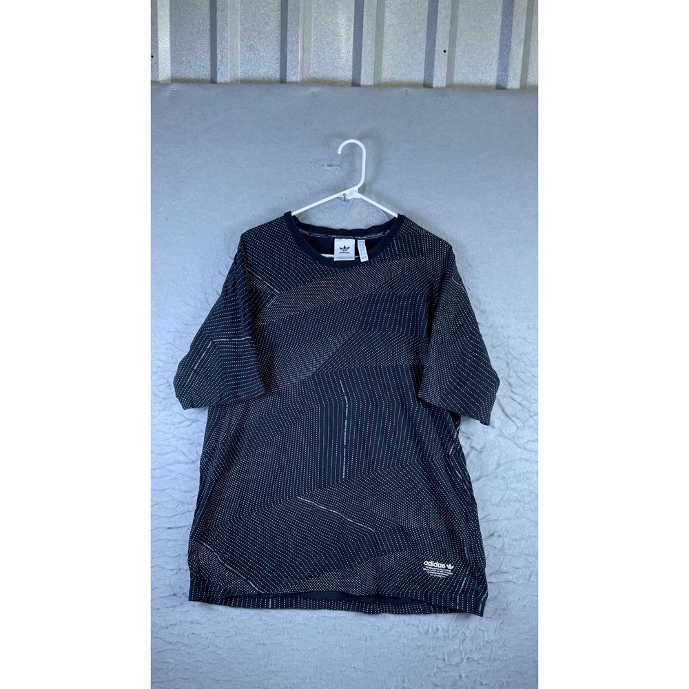 Adidas T-Shirt Mens Large Black Excellent Geometric Micro Dot Trefoil Logo